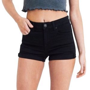 EUC American Eagle Black Denim Hi Rise Shortie Cuffed Jean Shorts 6